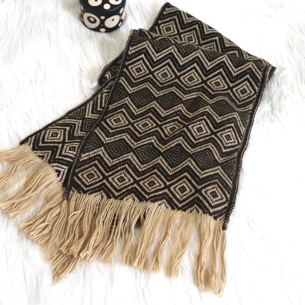 Original Alpaca Wool‎ Blend Scarf Brown & Camel Color Unisex